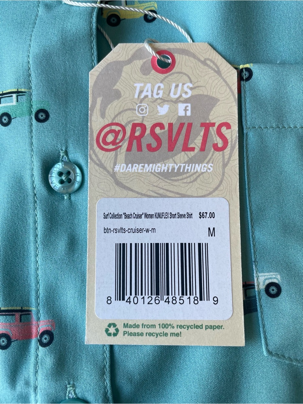 RSVLTS Women’s Teal KUNUFLEX Short Sleeve Shirt with Car Print NWT - Picture 7 of 16